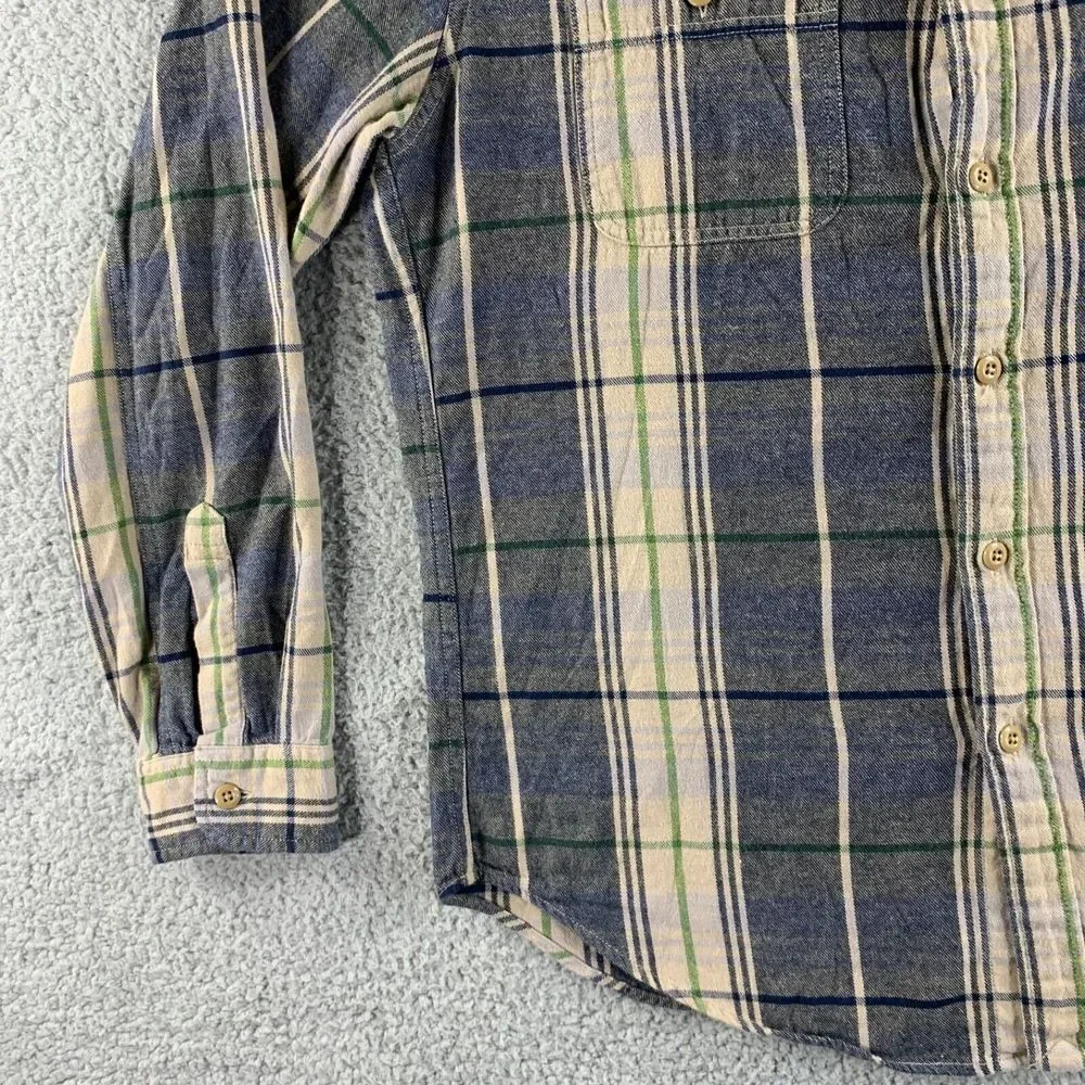 J. Crew Shirt Mens Large Beige Black Flannel Plaid‎ Button Up Midweight Pockets